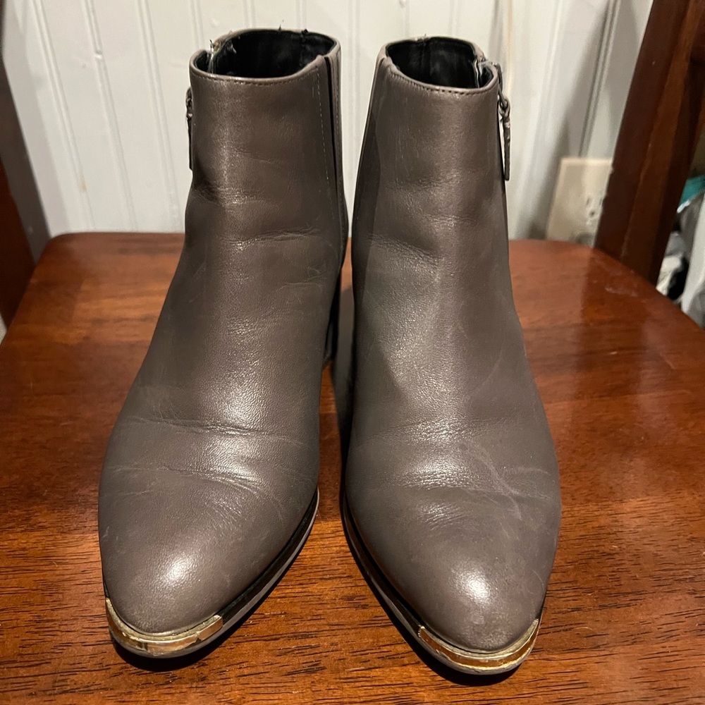 Cole Haan Stylish Gray Ankle Boots with Gold Accents Size 36